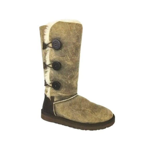 UGG Bailey Button Triplet Bomber Leather Sheepskin Winter Boots Womens Size 8 - Picture 1 of 13